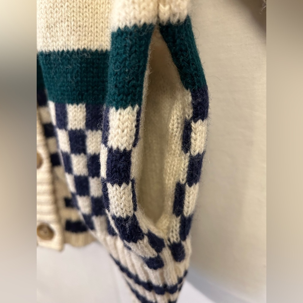 Vintage Jayson Younger Shetland Wool Oversized Checkered Knit Cardigan Size S - Picture 8 of 12